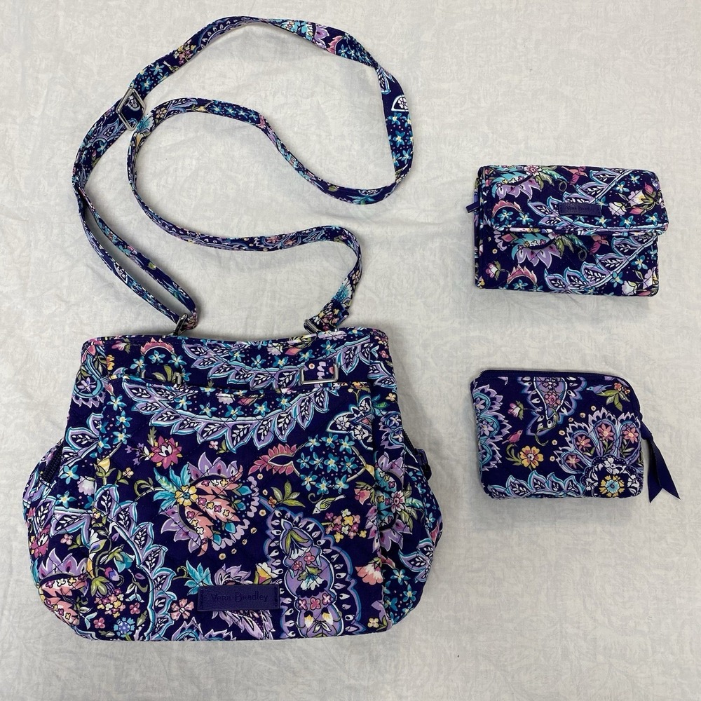 Vera Bradley Purple Floral Paisley Crossbody Bag Set Wallet Coin Pouch